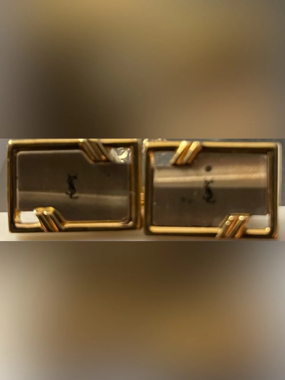 Yves Saint Laurent Gold and Black Rectangular Cufflinks